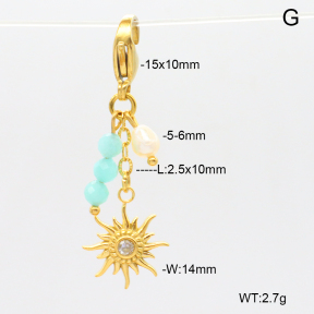 6BC000111vhha-908  Czech Stones & Amazonite & Cultured Freshwater Pearls  Stainless Steel Bikini Charms