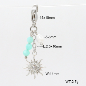 6BC000112bhva-908  Czech Stones & Amazonite & Cultured Freshwater Pearls  Stainless Steel Bikini Charms