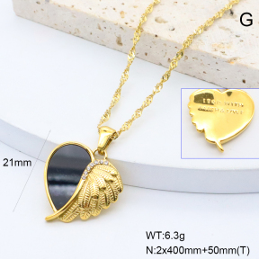 GEN002253bhva-066  18K PVD Czech Stones & Acrylic,Handmade Polished  Stainless Steel Necklace  BC25110437N-BK