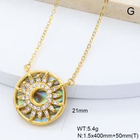 GEN002290bhia-066  18K PVD Abalone Shell & Czech Stones,Handmade Polished  Stainless Steel Necklace  BC25110436N-AE