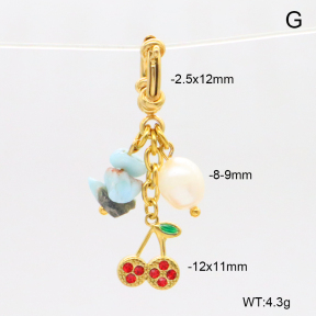 6BC000182bhva-908  Larimar & Cultured Freshwater Pearls  & Enamel & Czech Stones  Stainless Steel Bikini Charms