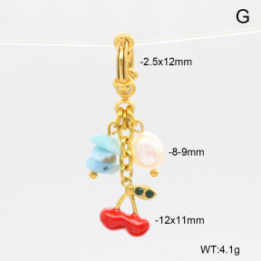 6BC000183bhva-908  Larimar & Cultured Freshwater Pearls  & Enamel & Czech Stones  Stainless Steel Bikini Charms