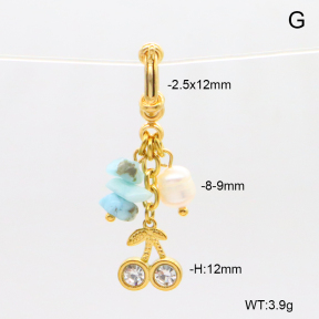 6BC000184bhva-908  Larimar & Cultured Freshwater Pearls & Czech Stones  Stainless Steel Bikini Charms