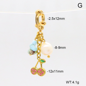 6BC000185bhva-908  Larimar & Cultured Freshwater Pearls  & Enamel & Czech Stones  Stainless Steel Bikini Charms