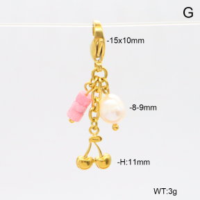 6BC000252bbov-908  Rhodochrosite & Cultured Freshwater Pearls  Stainless Steel Bikini Charms