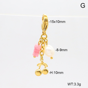 6BC000254bbov-908  Rhodochrosite & Cultured Freshwater Pearls  Stainless Steel Bikini Charms