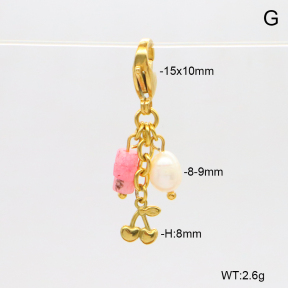 6BC000255bbov-908  Rhodochrosite & Cultured Freshwater Pearls  Stainless Steel Bikini Charms