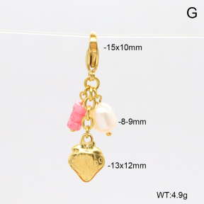 6BC000256bbov-908  Rhodochrosite & Cultured Freshwater Pearls  Stainless Steel Bikini Charms