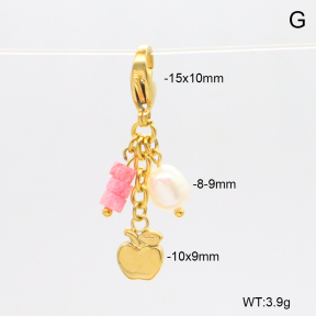 6BC000258bbov-908  Rhodochrosite & Cultured Freshwater Pearls  Stainless Steel Bikini Charms