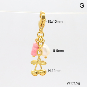 6BC000259bbov-908  Rhodochrosite & Cultured Freshwater Pearls  Stainless Steel Bikini Charms