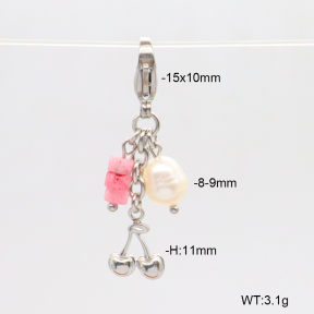 6BC000260vbnb-908  Rhodochrosite & Cultured Freshwater Pearls  Stainless Steel Bikini Charms