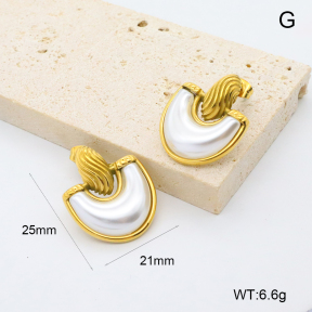 GEE002778bhia-066  316 Pin 18K PVD Resin Imitation Pearls,Handmade Polished  Stainless Steel Earrings  BC24110673E-P