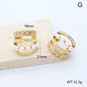 GEE002846vhkb-066  316 Pin 18K PVD Zircon & Czech Stones & Resin Imitation Pearls,Handmade Polished  Stainless Steel Earrings  BC25120480E