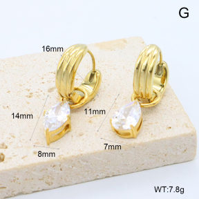 GEE002858vhkb-066  316 Pin 18K PVD Zircon,Handmade Polished  Stainless Steel Earrings  BC25110458E-WT