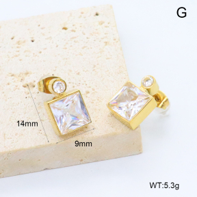 GEE002922bhva-066  316 Pin 18K PVD Zircon,Handmade Polished  Stainless Steel Earrings  BC25120482E-WT