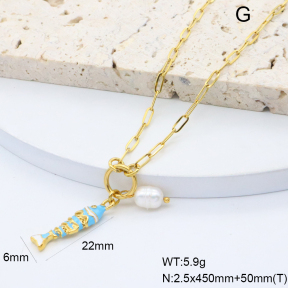 GEN002258bhia-066  18K PVD Enamel & Cultured Freshwater Pearls,Handmade Polished  Stainless Steel Necklace  BC25120540N-LE-2
