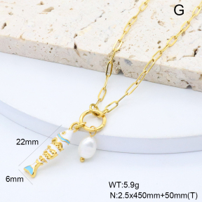 GEN002259bhia-066  18K PVD Enamel & Cultured Freshwater Pearls,Handmade Polished  Stainless Steel Necklace  BC25120540N-WT-2