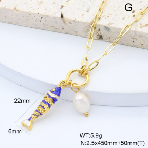 GEN002260bhia-066  18K PVD Enamel & Cultured Freshwater Pearls,Handmade Polished  Stainless Steel Necklace  BC25120540N-BE-2