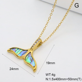 GEN002367bhia-066  18K PVD Abalone Shell & Czech Stones,Handmade Polished  Stainless Steel Necklace  BC26010022N-AE