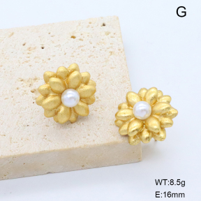 6E3002803bblp-G038  316 Pin Plastic Imitation Pearls  Stainless Steel Earrings