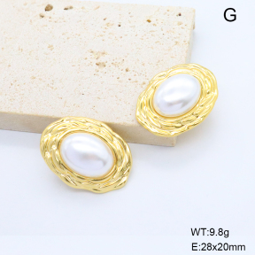 6E3002806aajm-G038  316 Pin Resin Imitation Pearls  Stainless Steel Earrings