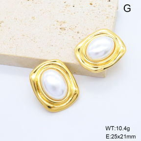 6E3002807aajn-G038  316 Pin Resin Imitation Pearls  Stainless Steel Earrings