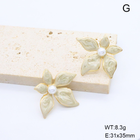 6E3002811aakl-G038  316 Pin Enamel & Plastic Imitation Pearls  Stainless Steel Earrings