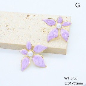 6E3002812aakl-G038  316 Pin Enamel & Plastic Imitation Pearls  Stainless Steel Earrings