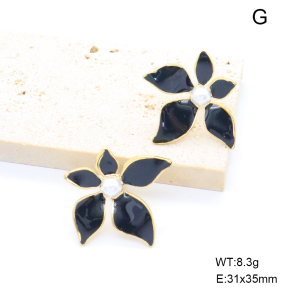 6E3002813aakl-G038  316 Pin Enamel & Plastic Imitation Pearls  Stainless Steel Earrings