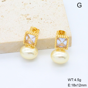 6E4004657aakm-G038  316 Pin Resin Imitation Pearls & Glass  Stainless Steel Earrings