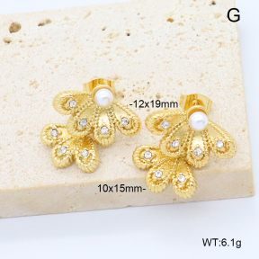 6E4004658abmm-G038  316 Pin Plastic Imitation Pearls & Czech Stones  Stainless Steel Earrings