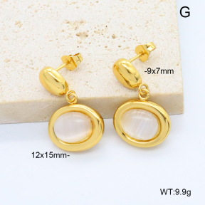 6E4004660bbln-G038  316 Pin Cat Eye Stone  Stainless Steel Earrings