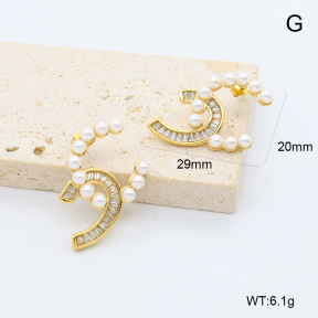 GEE002876bhia-066  316 Pin 18K PVD Zircon & Resin Imitation Pearls,Handmade Polished  Stainless Steel Earrings  BC26010037E