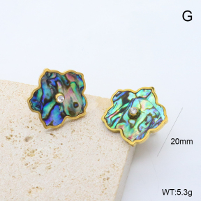 GEE002897bhia-066  316 Pin 18K PVD Abalone Shell & Czech Stones,Handmade Polished  Stainless Steel Earrings  BC26010072E-AE