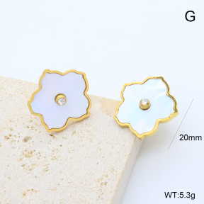 GEE002898bhia-066  316 Pin 18K PVD Shell & Czech Stones,Handmade Polished  Stainless Steel Earrings  BC26010072E-WE