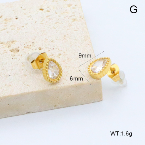 GEE002918vbnb-066  316 Pin 18K PVD Zircon,Handmade Polished  Stainless Steel Earrings  BC26030104E