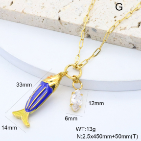 GEN002262vhkb-066  18K PVD Enamel & Zircon,Handmade Polished  Stainless Steel Necklace