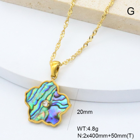 GEN002292bhva-066  18K PVD Abalone Shell & Czech Stones,Handmade Polished  Stainless Steel Necklace