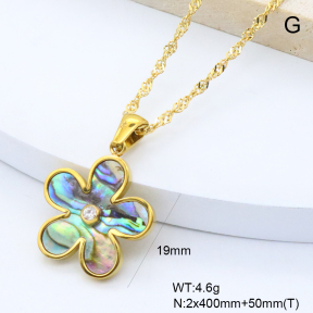 GEN002294bhva-066  18K PVD Abalone Shell & Czech Stones,Handmade Polished  Stainless Steel Necklace