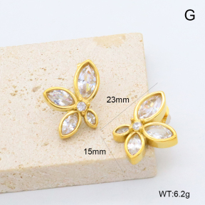 GEE002873vhkb-066  316 Pin 18K PVD Zircon,Handmade Polished  Stainless Steel Earrings  BC25120542E-WT