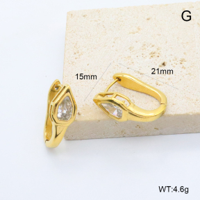 GEE002906bhia-066  316 Pin 18K PVD Zircon,Handmade Polished  Stainless Steel Earrings  BC25110444E-WT