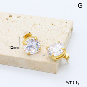 GEE002943bhva-066  316 Pin 18K PVD Zircon,Handmade Polished  Stainless Steel Earrings  BC26030138E-WT