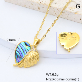 GEN002255bhva-066  18K PVD Abalone Shell & Czech Stones,Handmade Polished  Stainless Steel Necklace  BC25110437N-AE