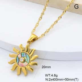 GEN002296bhva-066  18K PVD Abalone Shell & Czech Stones,Handmade Polished  Stainless Steel Necklace  BC26010070N-AE