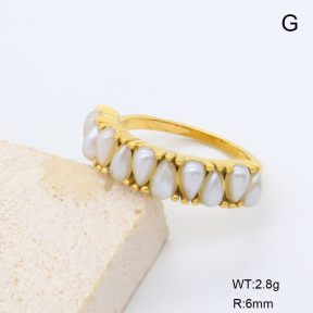 GER001508bhia-066  6-8#  18K PVD Resin Imitation Pearls,Handmade Polished  Stainless Steel Ring   BC25070201R-P