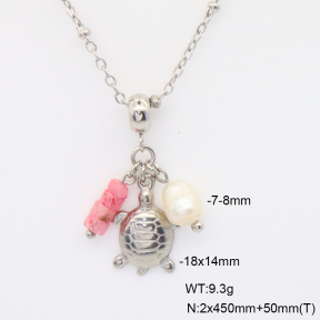 6N4004706vbnl-908  Cultured Freshwater Pearls & Rhodochrosite  Stainless Steel Necklace