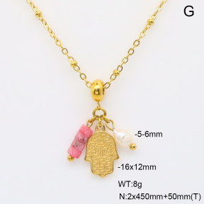 6N4004713abol-908  Cultured Freshwater Pearls & Rhodochrosite  Stainless Steel Necklace