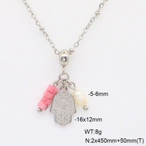 6N4004714vbnl-908  Cultured Freshwater Pearls & Rhodochrosite  Stainless Steel Necklace