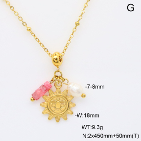 6N4004715abol-908  Cultured Freshwater Pearls & Rhodochrosite  Stainless Steel Necklace