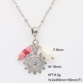 6N4004716vbnl-908  Cultured Freshwater Pearls & Rhodochrosite  Stainless Steel Necklace